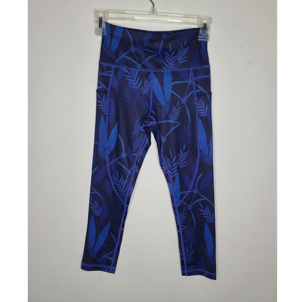 Zyia blue floral capri pants leggings with pockets - 0
